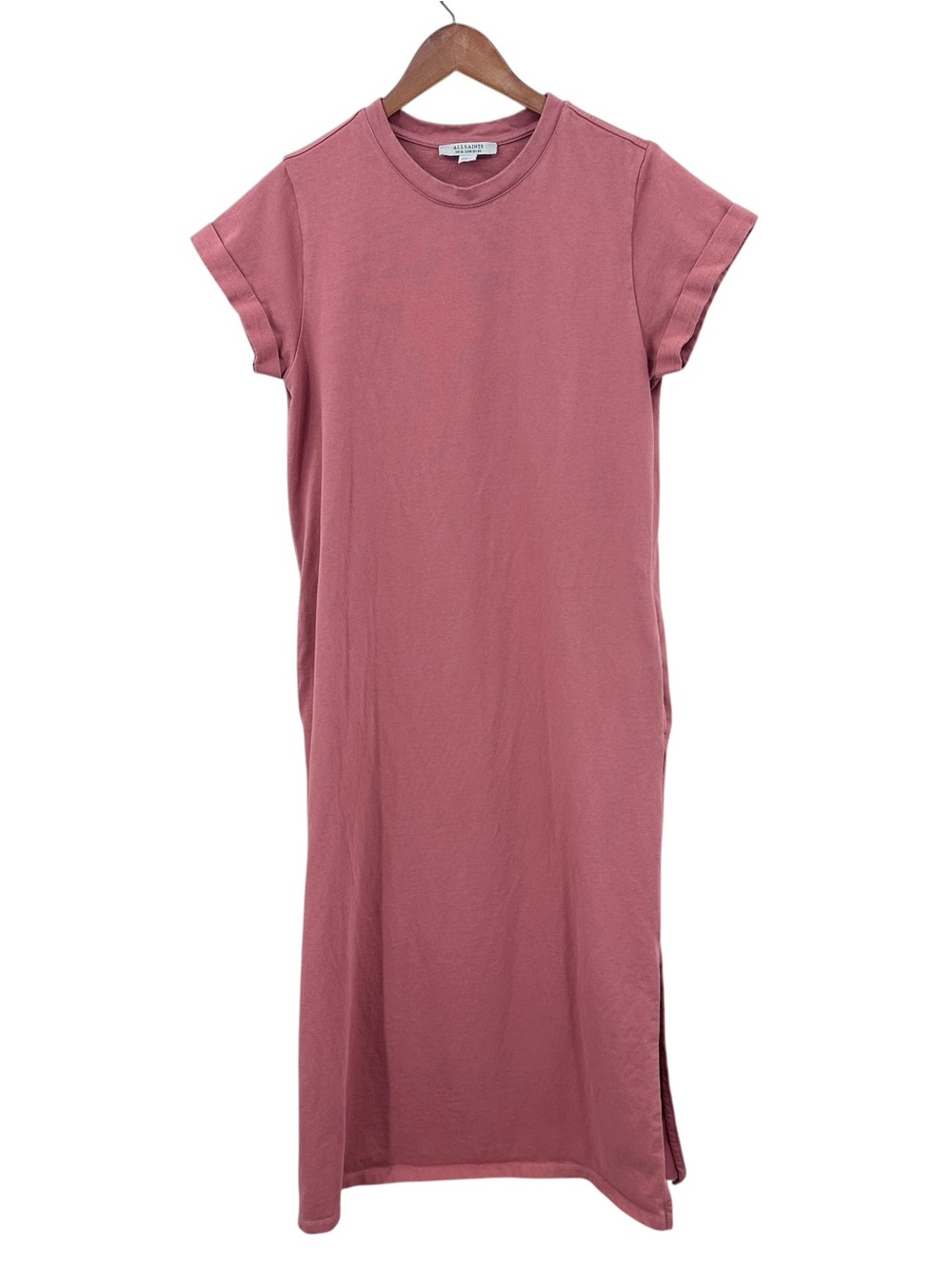 ALL SAINTS Anna T-Shirt Dress Maxi Short Sleeve Minimalist Pink